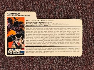 Vintage Gi Joe Arah File Card — Snake Eyes 1985