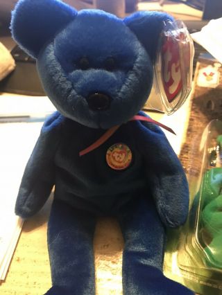 Rare Retired Ty Beanie Babies Clubby Official Club Bear 1998 Royal Blue