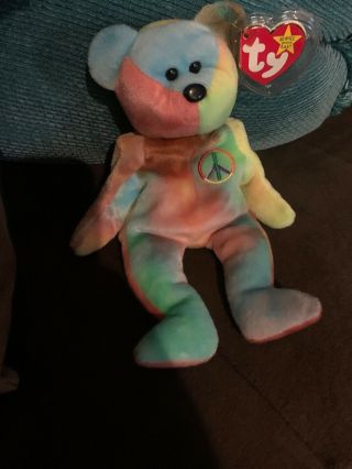 Ty Beanie Baby Peace Bear 1996 W/ Tag Babies Rare