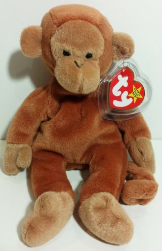 Ty Beanie Babies " Bongo (rare Dark Brown Tail) " Monkey - Mwmts Perfect Gift