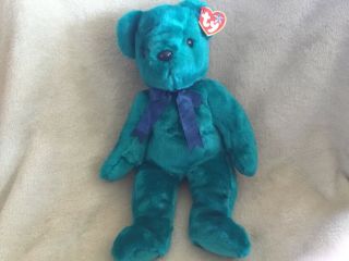 Ty Beanie Buddy Teddy Old Face (teal) Bear (14 Inch) 2000 Nwt Plush Retired