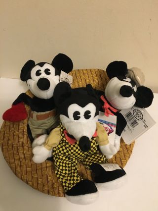 Vintage Retired Disney Mickey Mouse Classic Comic 3 Bean Bag Plush In Hat Nwt