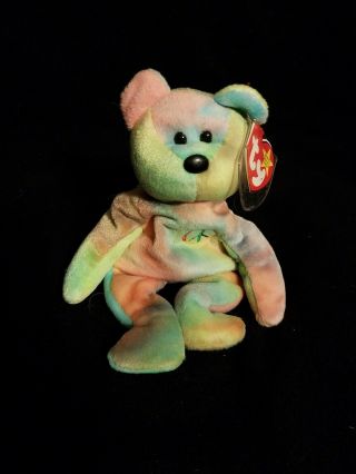 Ty Beanie Baby Peace Tie Dye Bear 1996 Retired Both Tags