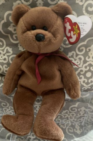 Teddy The Bear Ty Beanie Baby Rare 1st - Faced Bear 3rd Gen Tush Pvc Pellets