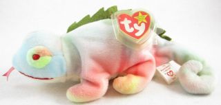 Ty Beanie Baby Iggy The Iguana Plush With Heart Tag & Plastic Protector
