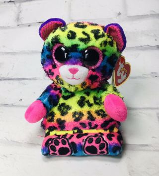 Ty Peek A Boos Lance Leopard Plush Holds Your Cell Phone Holder Rainbow