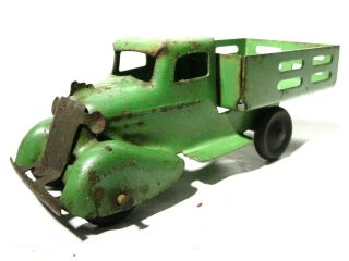 Vintage Marx Pressed Steel Dump Truck 1930s - Wood Whls - Orig.  - Stake Dump - Green