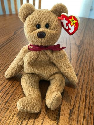 Vintage Retired Ty Beanie Baby Curly The Bear 1996 4052 Mwmt Stuffed Animal Toy