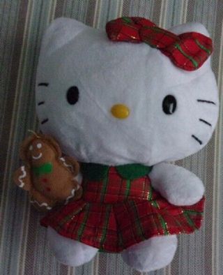 2014 Ty Beanie Baby 6 " Christmas Holiday Hello Kitty W/ Gingerbread Man