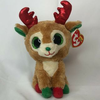Ty Beanie Boos Alpine Christmas Reindeer 6 " Red Antlers With Heart Tag
