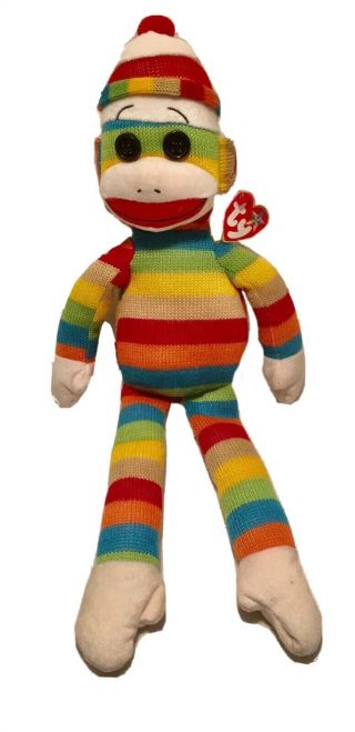 Ty Rainbow Striped Socks The Sock Monkey Plush Beanie Buddy 16 " W/tag