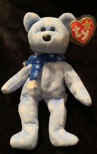 Ty Beanie Baby 1999 Holiday Teddy Bear Plush Blue With Snowflakes Scarf