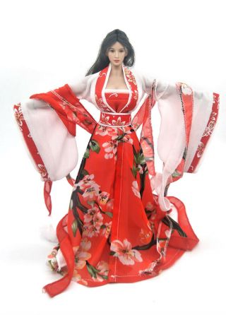 1/6 Scale Ancient Chinese Female Soldier Red Printing Han Chinese Clothing Model