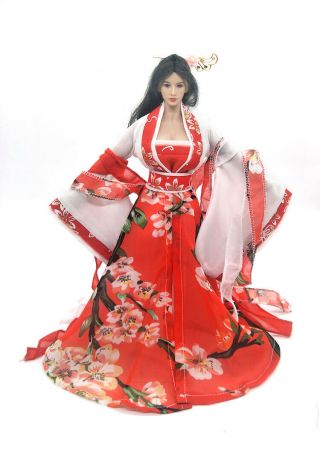 1/6 Scale Ancient Chinese female Soldier Red printing Han Chinese Clothing Model 2