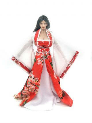 1/6 Scale Ancient Chinese female Soldier Red printing Han Chinese Clothing Model 3