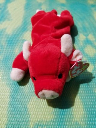 Ty Beanie Baby Snort 1995 Red Plush Bull