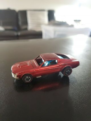 1967 Redline Hotwheel Custom Mustang Red With Gray Interior Hood Opens Vintage