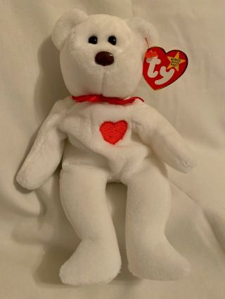 Vintage Ty " Valentino " Teddy Bear Beanie Baby P.  E.  With Errors On Tag