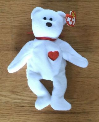 Ty Beanie Babies Valentino White Bear Brown Nose Retired