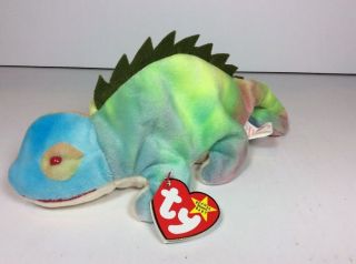 Iggy 1 Pvc Rainbow Tie Dye Died Iguana Chameleon Lizard 1997 Ty Beanie Baby
