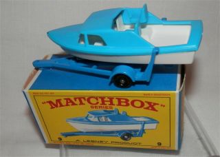 1960s.  Matchbox Lesney.  9 Boat And Trailer Bpw.