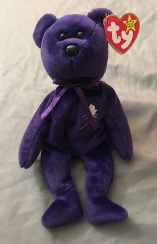 Ty Beanie Babies Princess Diana Teddy Bear Purple 1997 Pe Tag Exc Mwmt