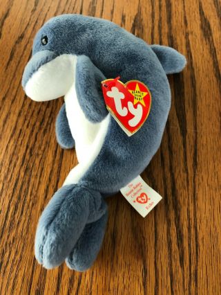 Vintage Retired Ty Beanie Baby Echo The Dolphin,  1996 Mwmt