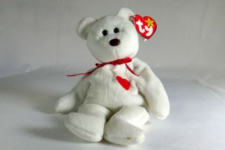 Ty Beanie Baby - Valentino The White Bear (8.  5 Inch) - Mwmt 