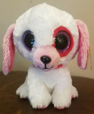 Ty Beanie Babies Boos 6 " Darlin Puppy Dog Plush Pink & White Valentine Stuffed