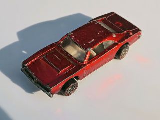Redline Hot Wheels 1968 Custom Dodge Charger Red,  No Front Post
