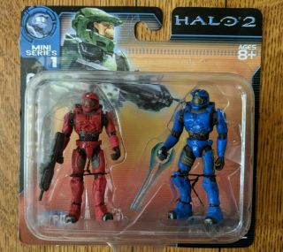 Halo 2 Mini Series 1 Slayer Red & Blue Spartan Action Figures Joyride Studio