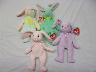 Ty Beanie Babies Hippity,  Hoppity,  Floppity & Hippie Rare Rabbits L252