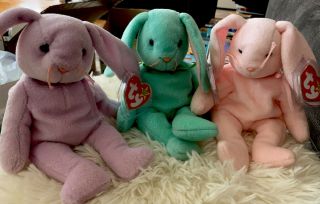 Ty Beanie Babies - Easter Bunny Rabbits - Floppity,  Hoppity,  Hippity