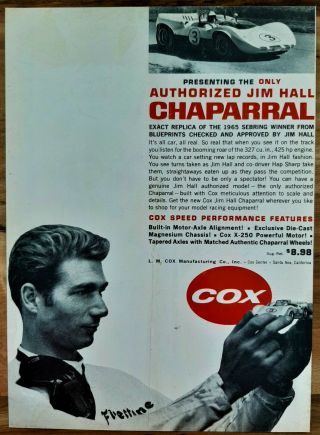Vintage 1965 Cox 1/24 Jim Hall Chaparral Slot Car / Testors Roth Advertisement