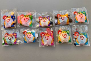 Complete Set Of 10 Ty Teenie Beanie Babies Mcdonalds 1996 Happy Meal Toys