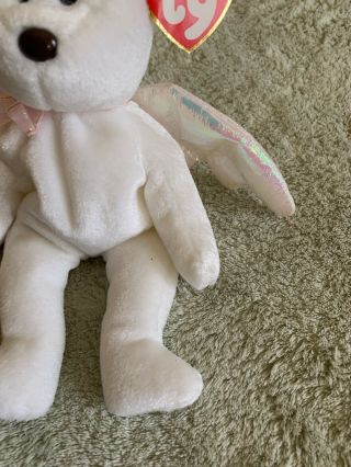 Ty HALO White Fleece Beanie Baby Bear Iridescent Wings Pink Bow 3