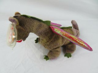 Ty Beanie Babies “scorch” Dragon W/tags Iridescent Wings; 7” H X 10” L; 1998