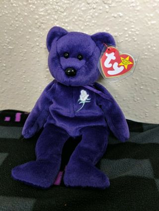 Rare Princess Diana Beanie Baby 1997 Ty Babies Purple Bear