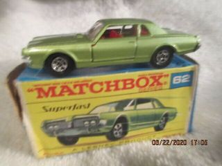 Vintage Matchbox Lesney No.  62 Superfast Mercury Cougar Shape