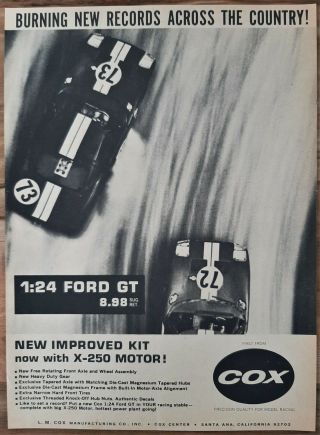 Vintage 1965 Cox Ford Gt 1/24 Slot Car Advertisement