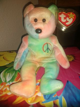 Ty Beanie Baby - Peace The Tye Dyed Teddy Bear - 8.  5 " Mwmt