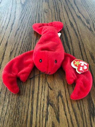 Vintage Retired Ty Beanie Baby Pinchers The Lobster,  1993