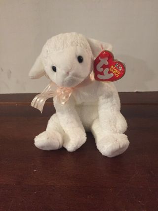 Ty Basket Beanie Baby - Lullaby The Lamb (4.  5 Inch) - Mwmts Easter Stuffed Toy