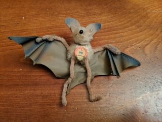 Scarce 1950s Vintage Steiff Mohair Eric The Bat Plush Toy W Id Tag