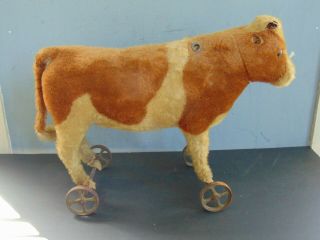 Antique Steiff Cow On Metal Wheels - 1920 