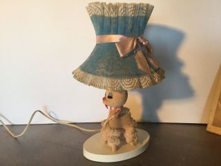 Vintage Lamp With Dakin Dream Pets Stuffed Pink Poodle & Blue Shade Pink Bow
