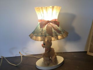 Vintage Lamp with Dakin Dream Pets Stuffed Pink Poodle & Blue Shade Pink Bow 2