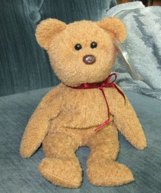 Ty Beanie Baby " Curly " The Bear Euc Tag Errors Retired Brown Nose