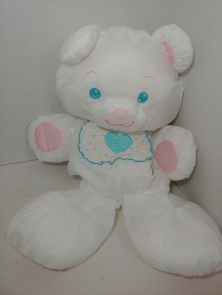 Vintage Puffalump Plush Teddy Bear Nylon Fisher - Price White Pink Heart Big 1989