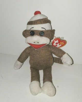 Ty Socks The Sock Monkey Classic Style Beanie Babies Mwt 8 " Tall Plush Stuffed
